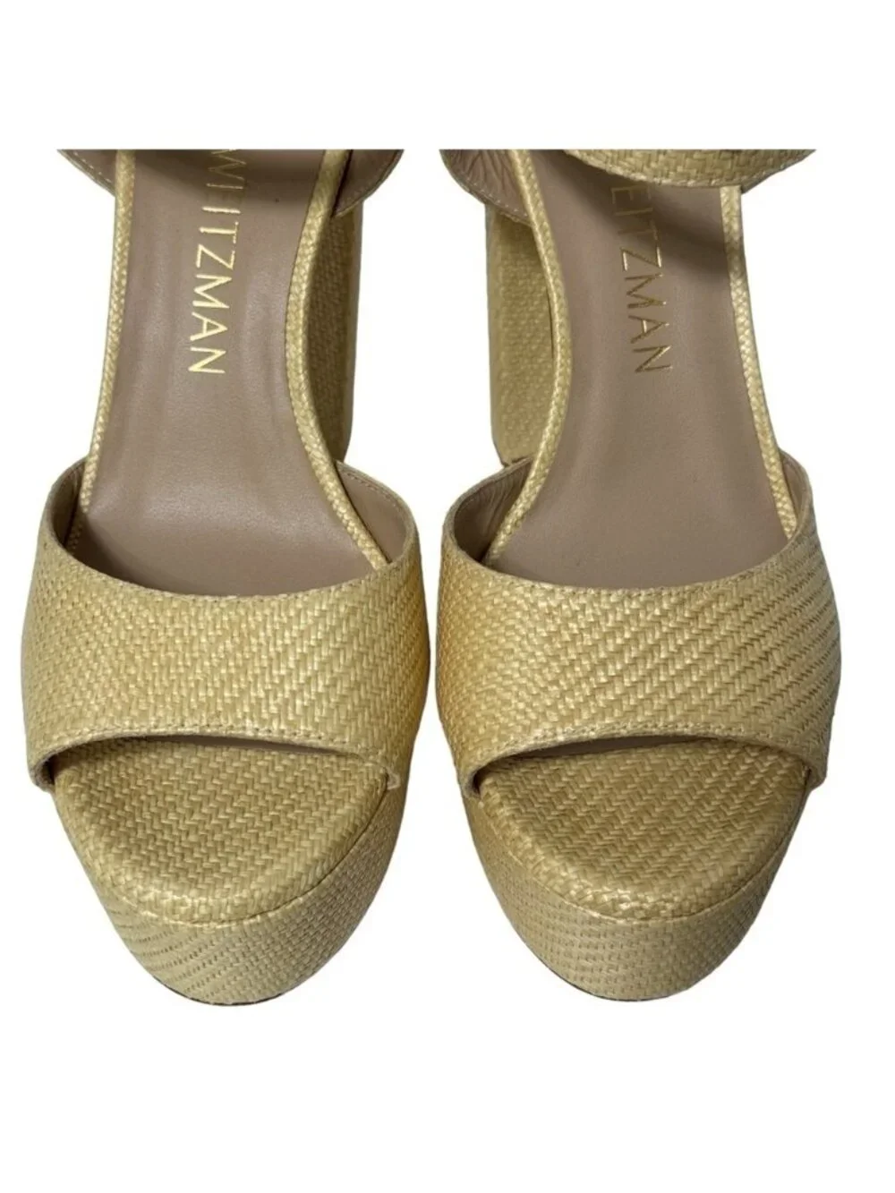 NWT Stuart Weitzman Ryder 95 Tan Platform Sandal Wheat Textured Rafia Size 10